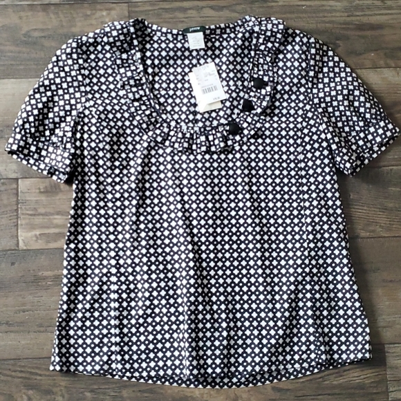 J. Crew Tops - J. Crew Geometric Ruffle Trim Scoop Neck Blouse